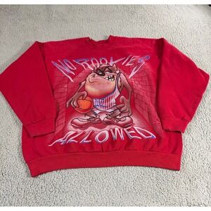 Vintage 1996 Warner Bros Taz No Rookies Allowed Sweatshirt Red XL Freeze USA